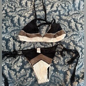 Vitamin A Crochet Bikini Set - Black, Brown, Cream
